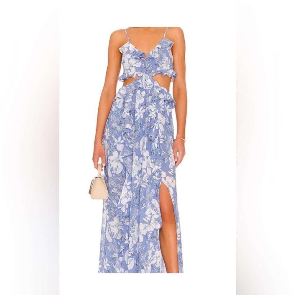 Astr Blue and White Floral Maxi Dress